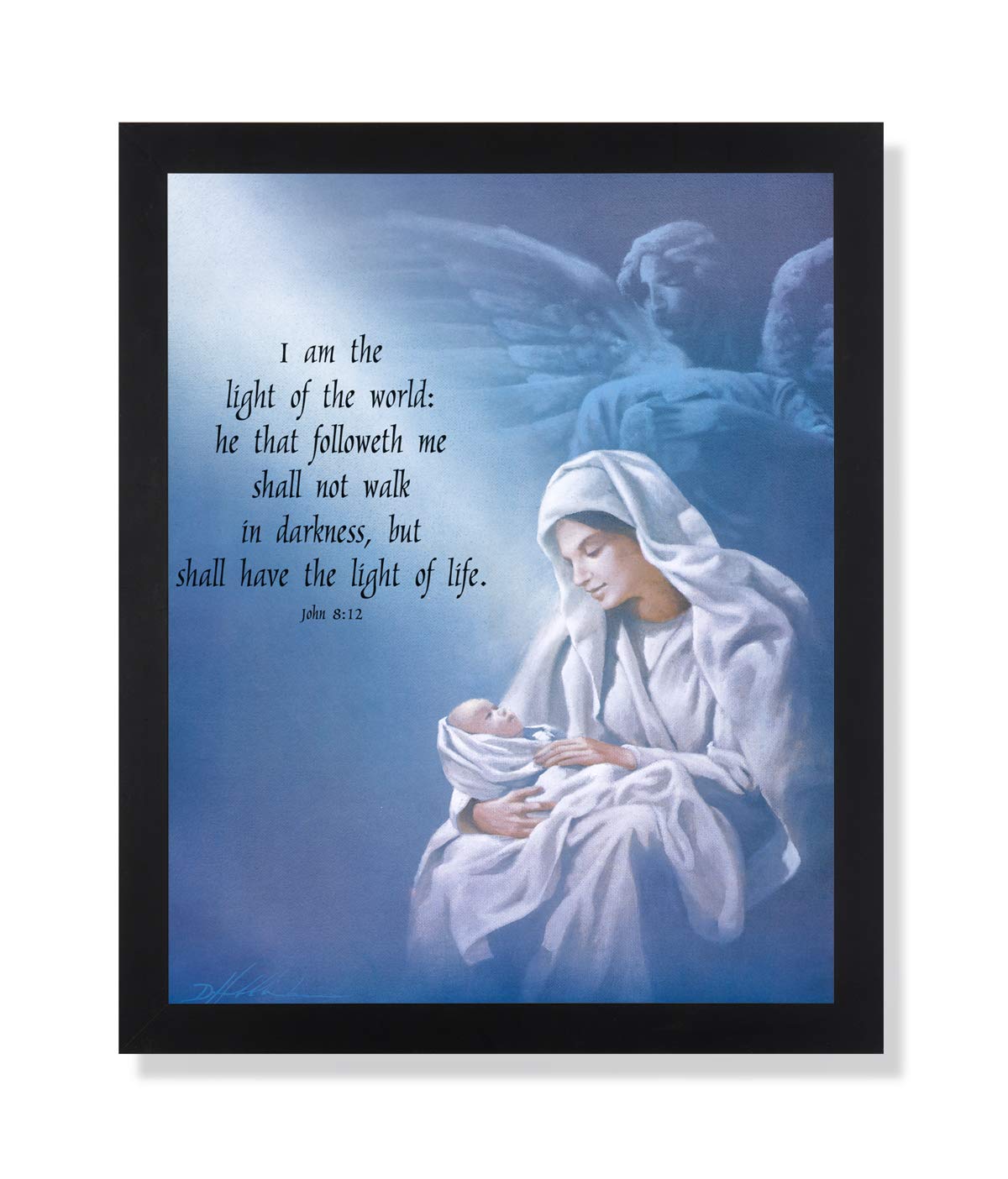 Religious Wall Art | Jesus Light of The World Black Wood Frame Print 16x20