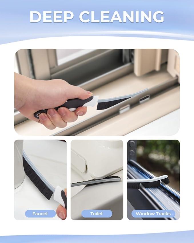 Crevice Cleaning Brushes, Scrub Brush for Hard to Reach Small Space, Home Essentials, Cleaning Supplies, Cleaning Tools for Household Use, Bathroom, Shower, Kitchen, Toilet, Window (3, Black)