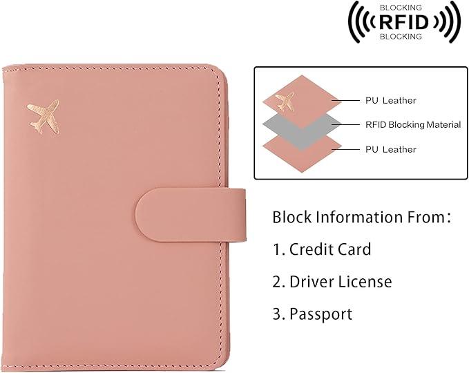 Melsbrinna Rfid Passport Holder for Travel women/Men, Cute Passport Wallet Rfid Blocking Card Slots, Rfid Passport Cover/CaseTravel Wallet, Passport Book Holder (2, Black pink)
