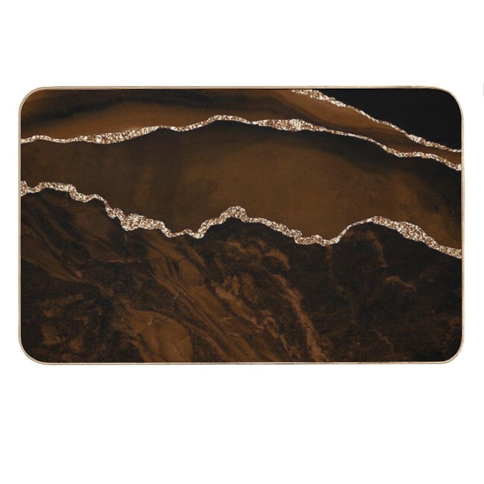 Abstract Brown & Gold Modern Geode Agate Design Bath Mat