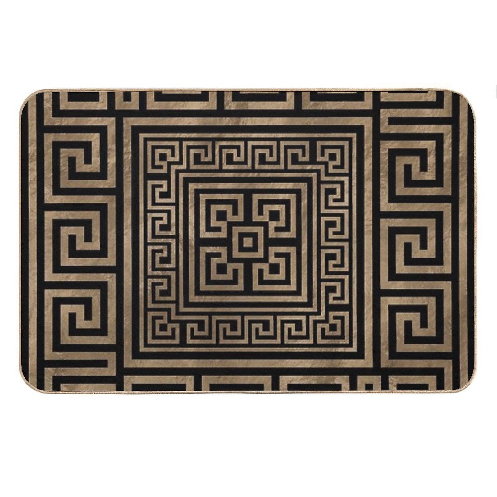 Greek Key Ornament - Greek Meander -Gold on Black Bath Mat