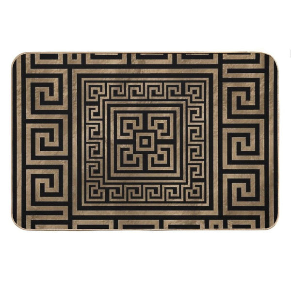 Greek Key Ornament - Greek Meander -Gold on Black Bath Mat