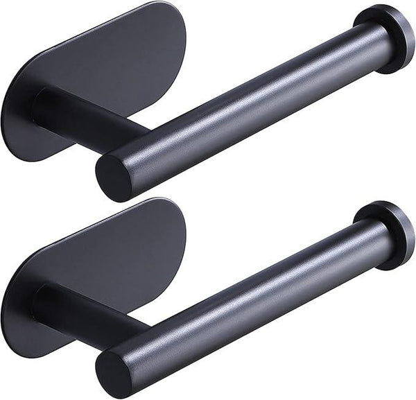 Toilet Paper Holder,Matt Black, Wall Mount,Upgraded Adhesive Toilet Paper Roll Holder,no Drilling,Bathroom/Rv/Washroom, SUS 304 Stainless Steel, Rustproof (Black, 2 Pieces)