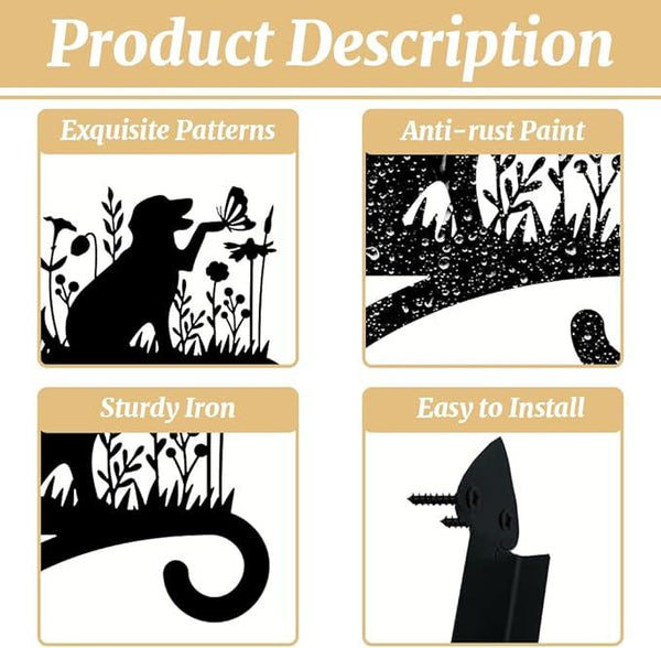 Peacoblue Iron Plant Hangers Holder for Outdoor Indoor Hanging Plants Fern Pots, Lantern, Bird Feeder, Wind Chimes, 12”x14” Dog Weather Resistant Metal Wall Brackets Hooks for Porch, Garden, Home(Dog)