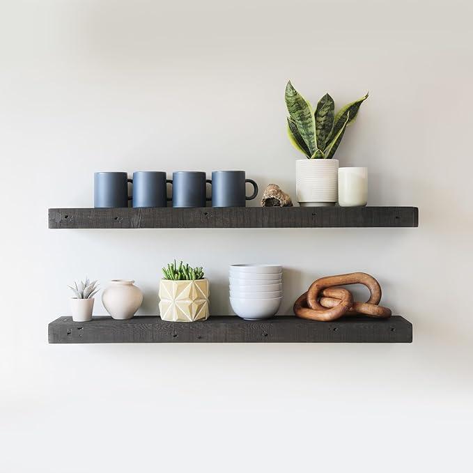 Urban Legacy Reclaimed Barnwood Planks | Floating Shelves for Wall w/Flush Mount Shelf Bracket Set Included | Set of 2 (Coffee Bean, 40