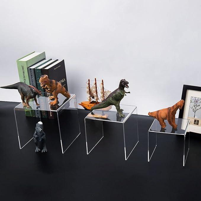 HIIMIEI Clear Acrylic Display Risers 2 Sets, 3-Tier Risers Stands Showcase for Amiibo Funko Pop Figures, Dessert, Jewelry-5