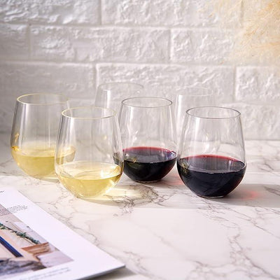 European Style Unbreakable Elegant Acrylic Stemless Wine Glasses 15 oz | Set of 6 | 100% Tritan Shatterproof BPA-free Reusable Plastic Glassware, Perfect For Homes & Bars | Dishwasher-Safe, Clear