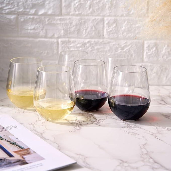 European Style Unbreakable Elegant Acrylic Stemless Wine Glasses 15 oz | Set of 6 | 100% Tritan Shatterproof BPA-free Reusable Plastic Glassware, Perfect For Homes & Bars | Dishwasher-Safe, Clear