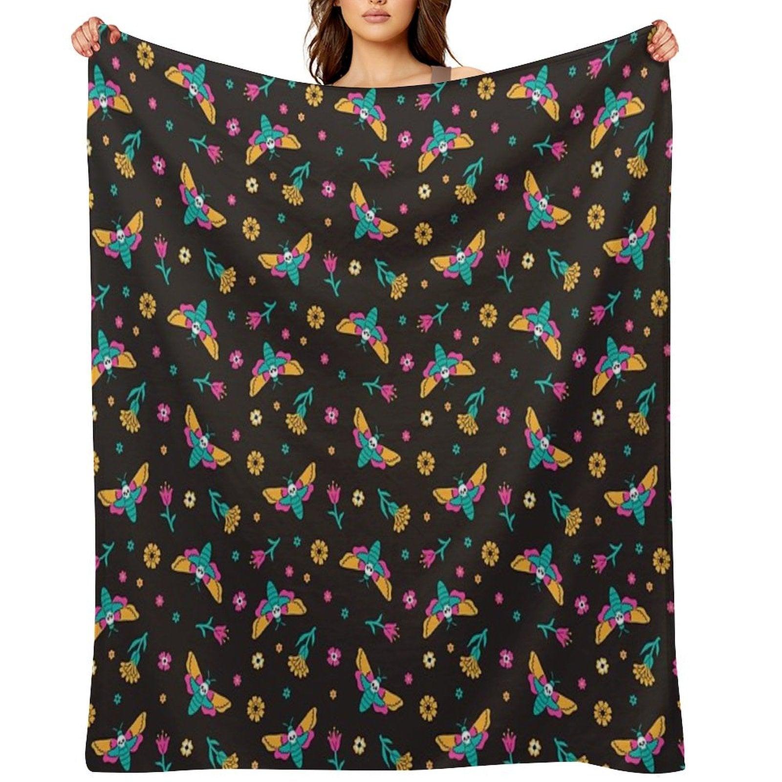 Death's Head Butterflies And Flowers Throw Blanket