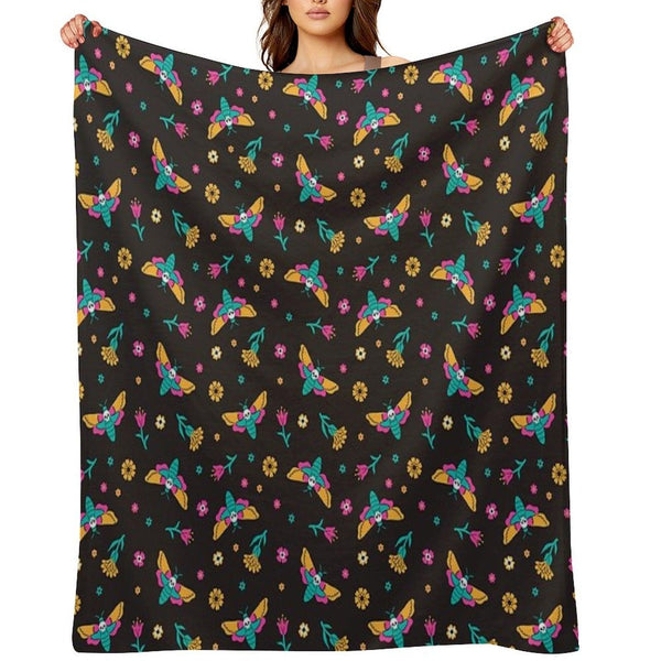 Death's Head Butterflies And Flowers Throw Blanket