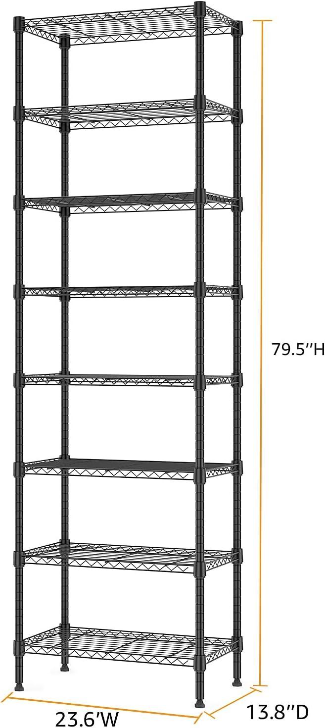 8 Tier 2000 lbs Storage Rack Metal Wire Shelving Unit, Storage Standing Shelf Organizer for Laundry Bathroom Kitchen Pantry Closet Garage Basement Utility Room, Black 13.8
