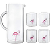 The Wine Savant Flamingo Pitcher & 4 Glasses Set Decanter with 4 Pink Flamingo Glasses 9oz Elegant Glass Set, Great for Water Iced Tea, Sangria, Lemonade, and More! 1300ml 9