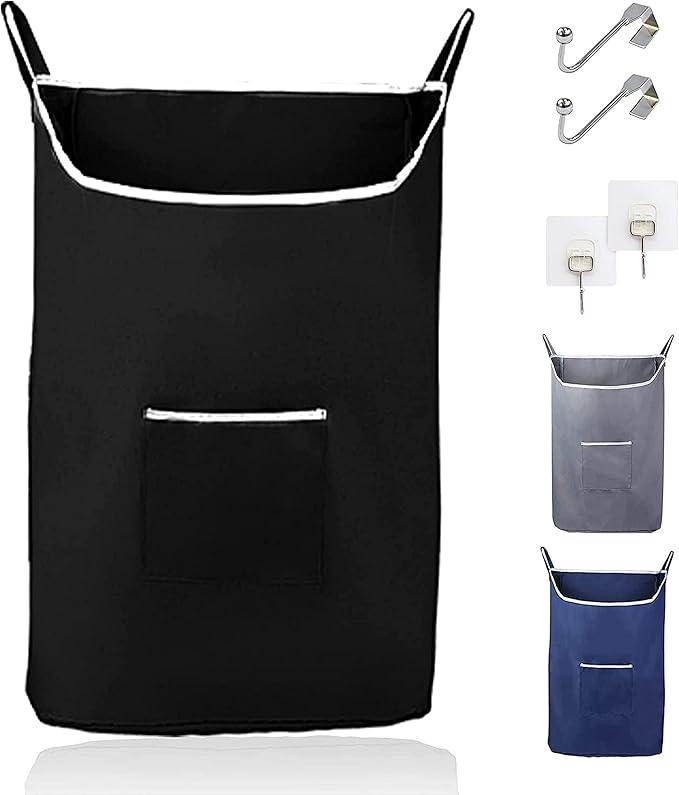 The Fine Living Co. X-Large Hanging Laundry Hamper with Over Door Hooks & Adhesive,Durable Space Saving Laundry Bag with Zipper and Wide Open Top,Hanging Dorm Laundry Hamper 20