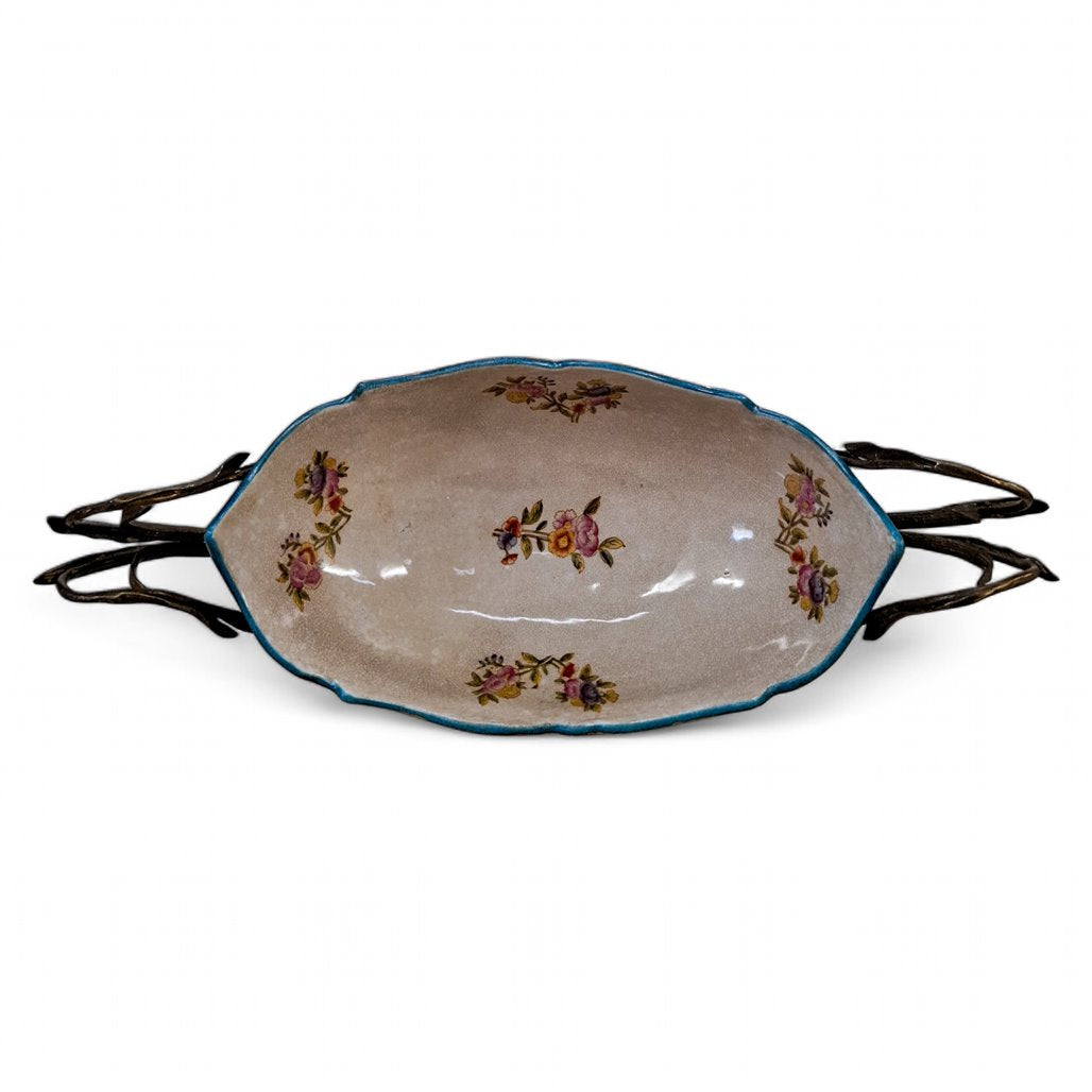 Scalloped Centerpiece Bowl with Bronze Ormolu handles