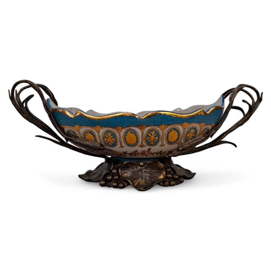 Scalloped Centerpiece Bowl with Bronze Ormolu handles