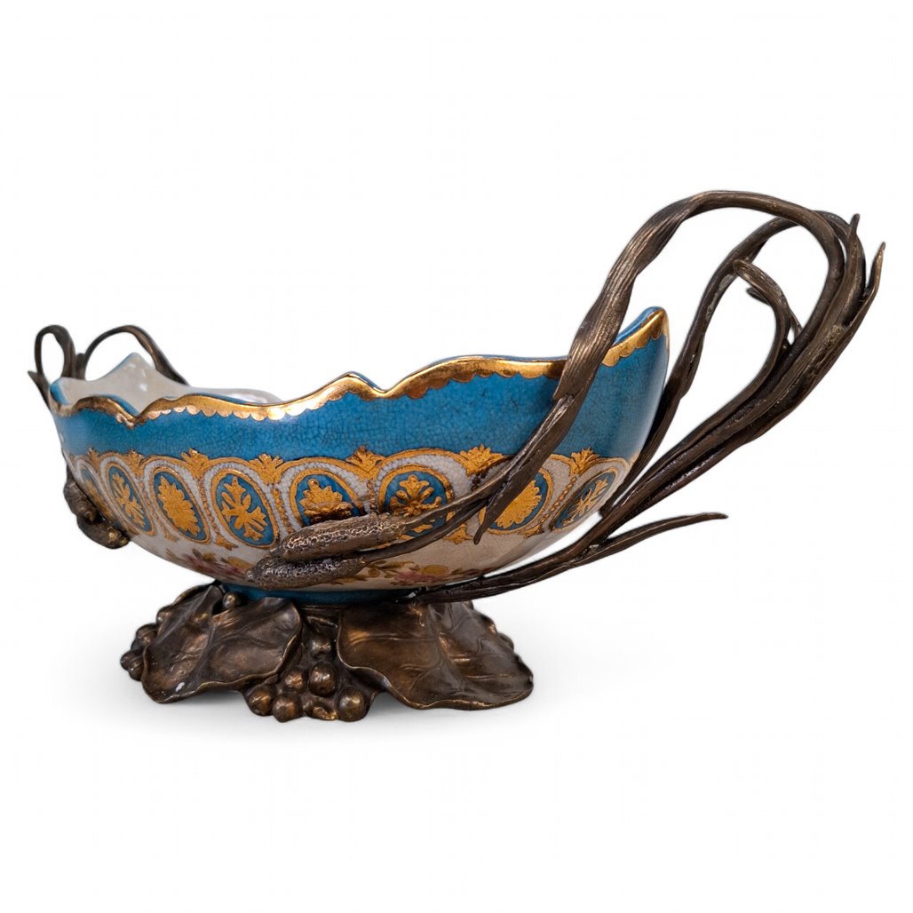 Scalloped Centerpiece Bowl with Bronze Ormolu handles
