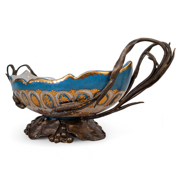 Scalloped Centerpiece Bowl with Bronze Ormolu handles
