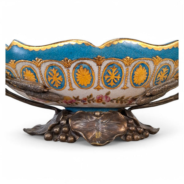 Scalloped Centerpiece Bowl with Bronze Ormolu handles