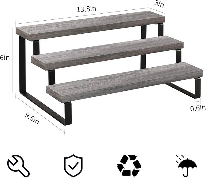 YINMIT Wooden Display Riser Stand, Tiered Perfume and Cologne Organizer Stand, 3 Tier Spice Rack Organizer, Rustic Display Shelf for Candles (3 Tier,2Pack,Grey)