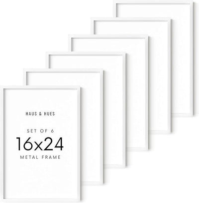 HAUS AND HUES 16x24 White Metal Picture Frames - Features Premium Aluminum, Vertical & Horizontal Hang, Shatterproof Plexiglass - Perfect for Home, Room, Office (16x24 in, White, Set of 6)