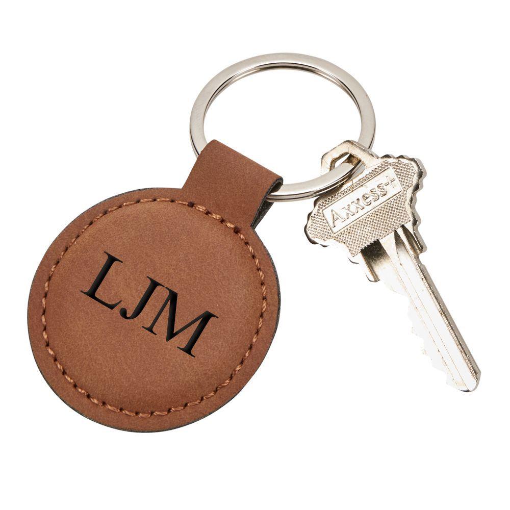 Leatherette Round Keychain, Caramel 1.875