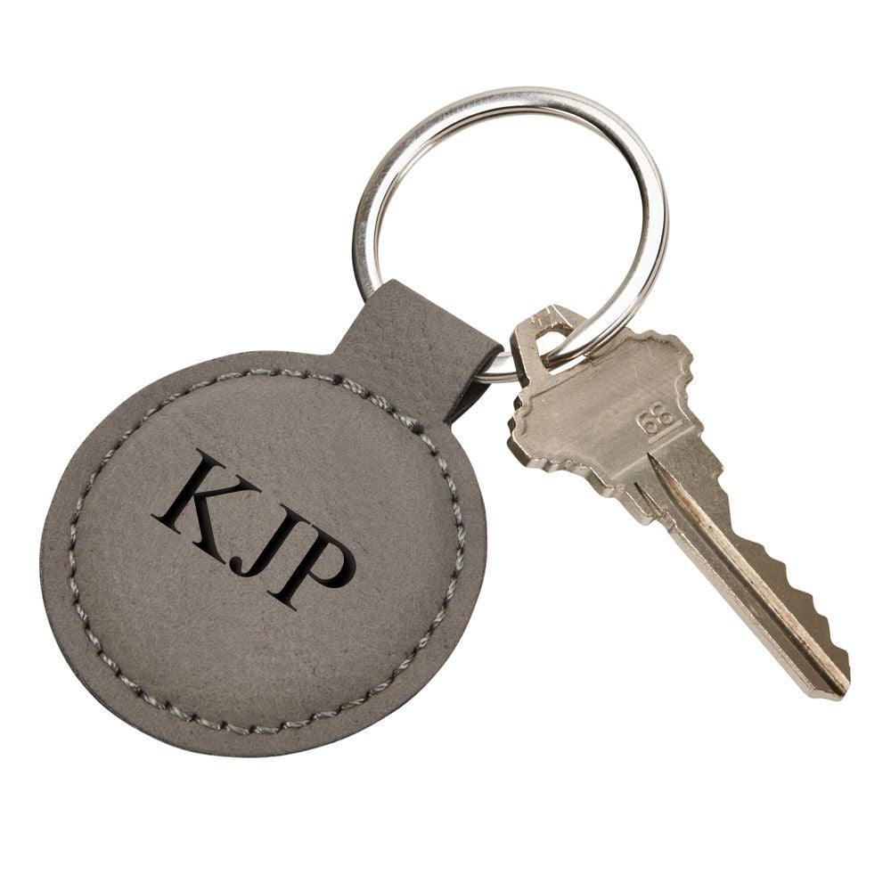 Leatherette Round Keychain, Grey 1.875