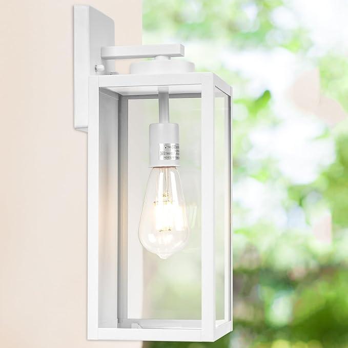 16-inch Large Outdoor Wall Light Fixture, White Exterior Wall Lantern Waterproof, Farmhouse Porch Sconce Lighting with Glass, Modern Outside Lights for House, Garage, Patio Lamp, 2 Packs