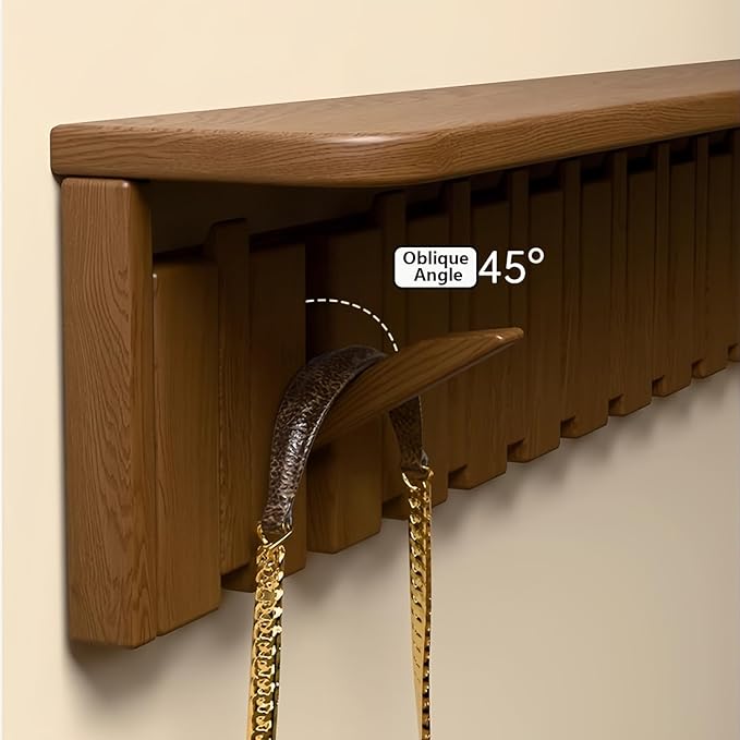 Wall Mounted Piano Key Hanger | Flip Style Hook | Entrance Wall Art Hook, Made of Oak Wood (3 Times Painted, 4 Times Polished) (Tray Beech, 6Hooks)