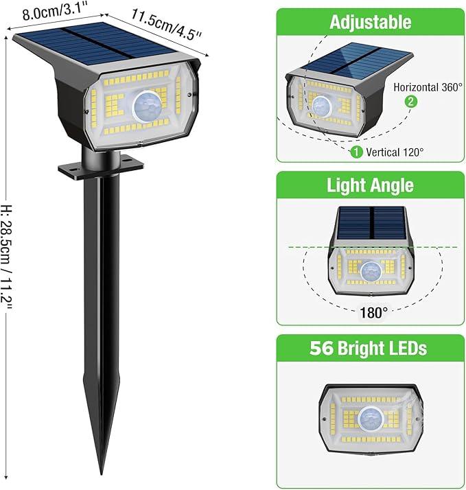 nipify 12 Pack Solar Spot Lights Outdoor Motion Sensor with 3 Modes,Solar Spotlights Outdoor Waterproof 2-in-1 Auto On/Off Solar Landscape Lighting for Outside Yard Wall Garden Pathway, Warm White