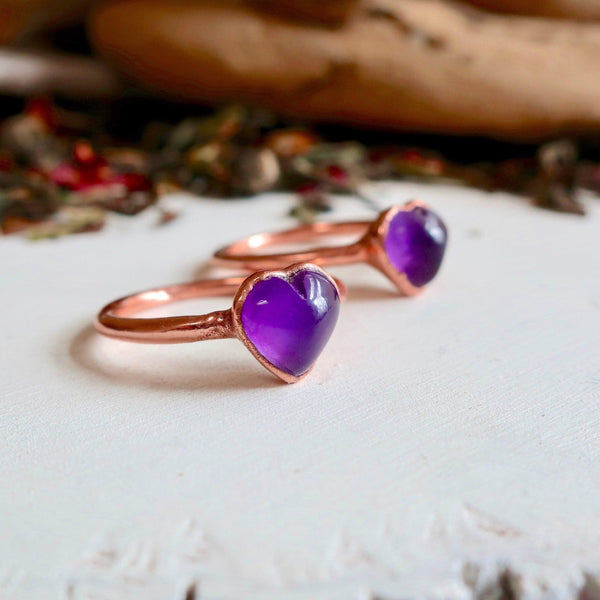 Copper Amethyst Heart Ring With Calm Clarity | By Blackbird & Sage