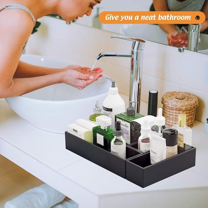 Black Bamboo Drawer Organizer - Silverware&Utensil Holder Organizer for Kitchen Drawers, Multi-Use Drawer Dividers Boxes for Bathroom Counter，Cabinet, Garage, Office Desk, Makeup, Jewelry (9