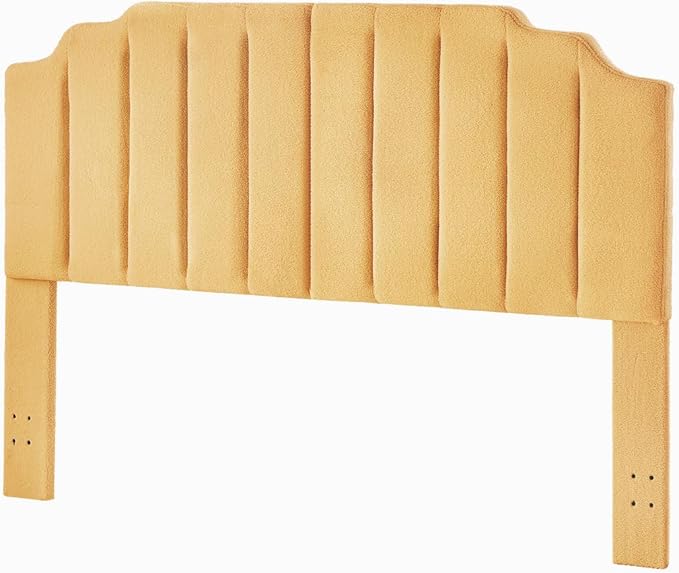 24KF Yellow Teddy Fabric Tufted King Upholstered Headboard, Modern Vertical Channel Design California King Headboard with Stepped Silhouette Top Edge,6026-K-Teddy Yellow