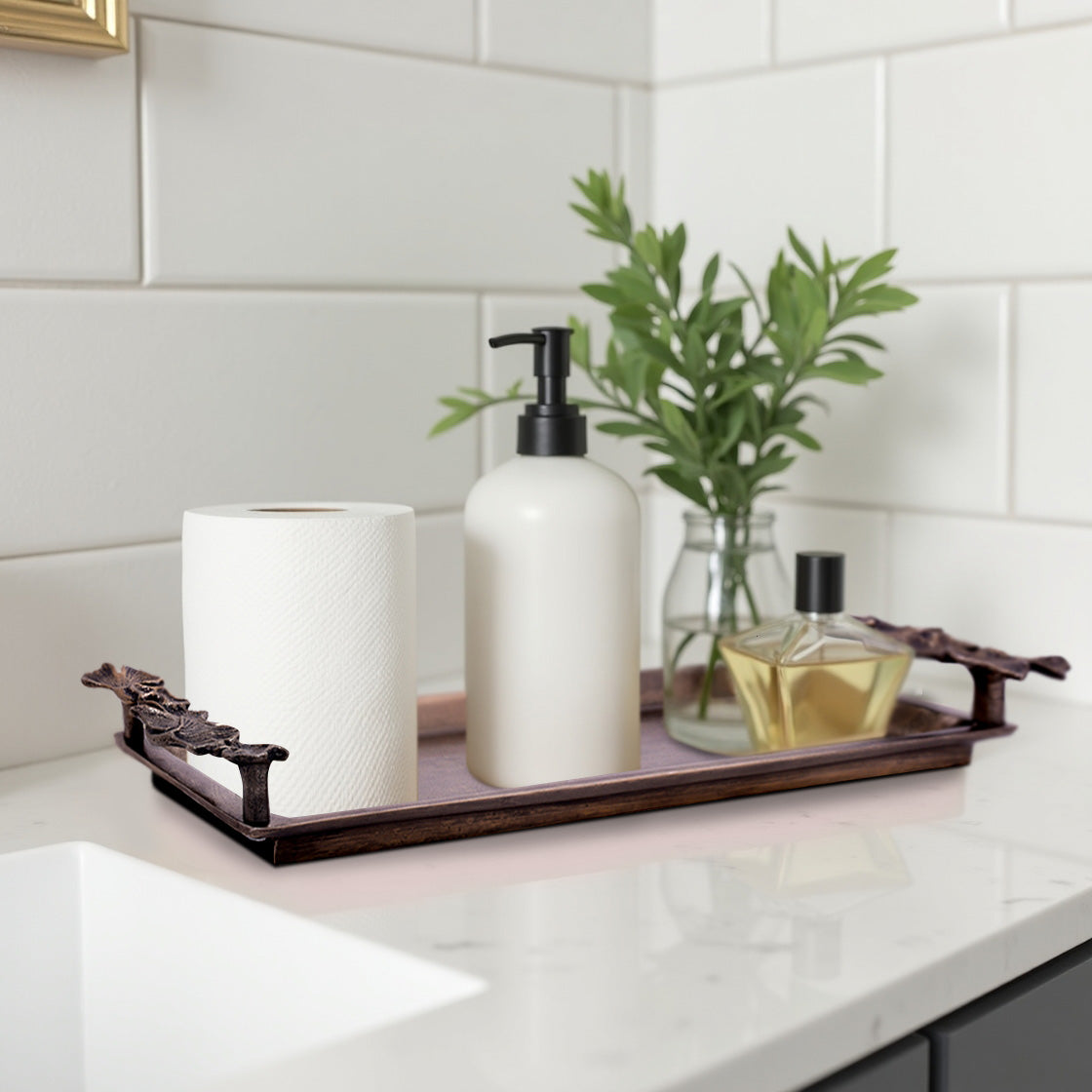 Gingko Grace – Modern Decorative Counter Accent Handmade Bathroom Vanity Tray Decozen