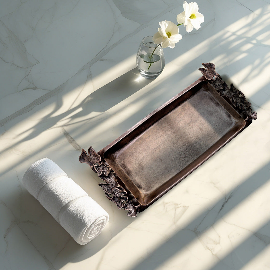 Gingko Grace – Modern Decorative Counter Accent Handmade Bathroom Vanity Tray Decozen