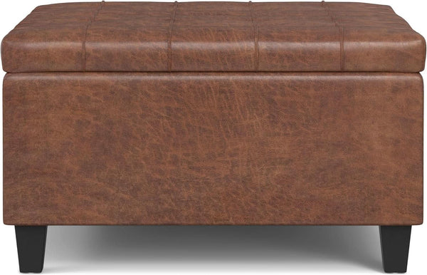 Storage Ottoman 30 Inch Distressed Saddle Brown Leatherette