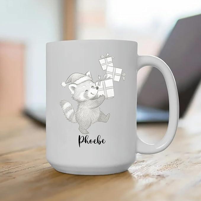 Personalized Name Red Panda Lover Accent Coffee Mug, Awesome Red Panda Ceramic Coffee Cup Gift, Customized Animal Travel Mug Gift For Dad Mom Kids Birthday Thanksgiving, Cute Animal White Cup 11 15Oz