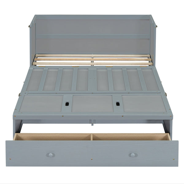 Space-Saving Full Size Murphy Bed with USB Port and Large Drawer Storage