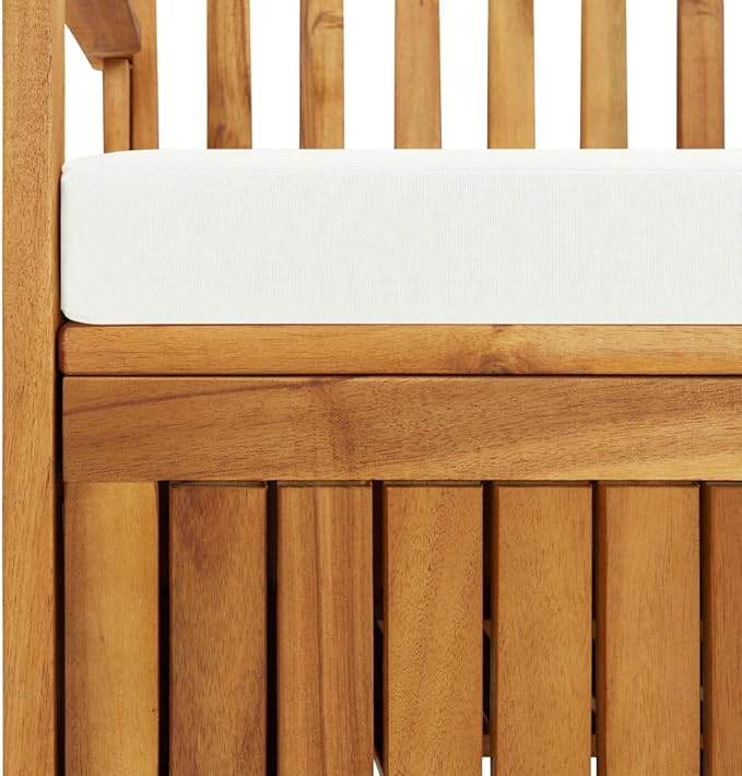 vidaXL Solid Acacia Wood Outdoor Storage Bench with Backrest, Armrests, and Cushion - 47.2