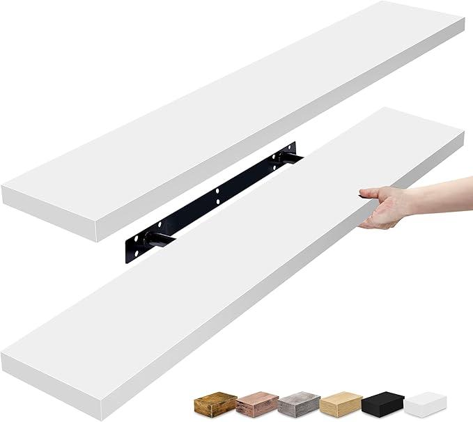 Sorbus Floating Shelves for Wall - 35 Inch Long Bathroom Shelves, Wall Decor for Bedroom, Kitchen, Living Room & Book Storage - Mounted Floating Shelf with Invisible Brackets (White, 2 Pack)
