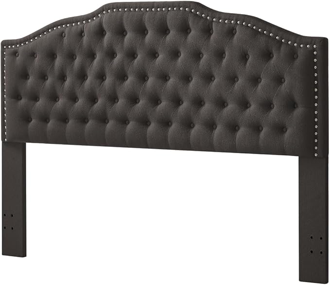 24KF Upholstered Button Tufted King Size Headboard with Nailhead Trim, Elegant Boucle Fabric California King headboard, 6031-K-Boucle-Dark Gray