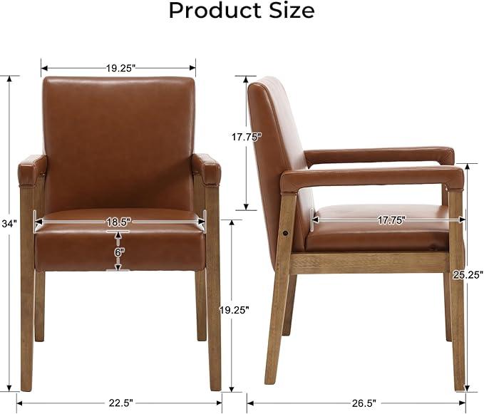 Mid Century Modern Dining Chairs Set of 4 Faux Leather Upholstered Living Room Side Chair, Kitchen Arm Chair with Solid Wood Legs for Home Kitchen & Restaurant, PU Brown