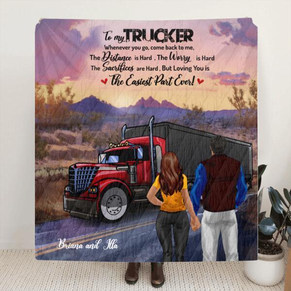 Personalized Trucker Quilt/Fleece Blanket - Couple/Mom And Kid/Mom And Dog - Best Gift For Couple - 5VQSN5