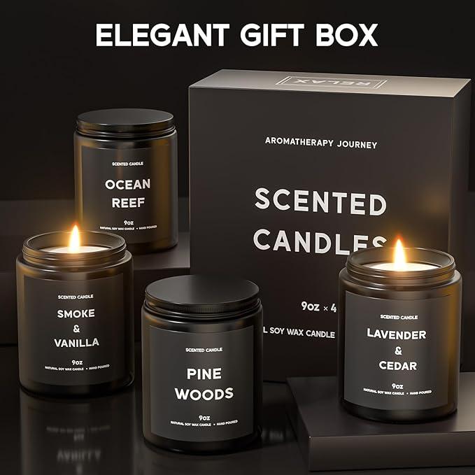 Scented Candles, 9oz×4 Scented Candles for Men, Soy Candle Gifts for Men, Personalized Blessing Minimalist Men's Candle
