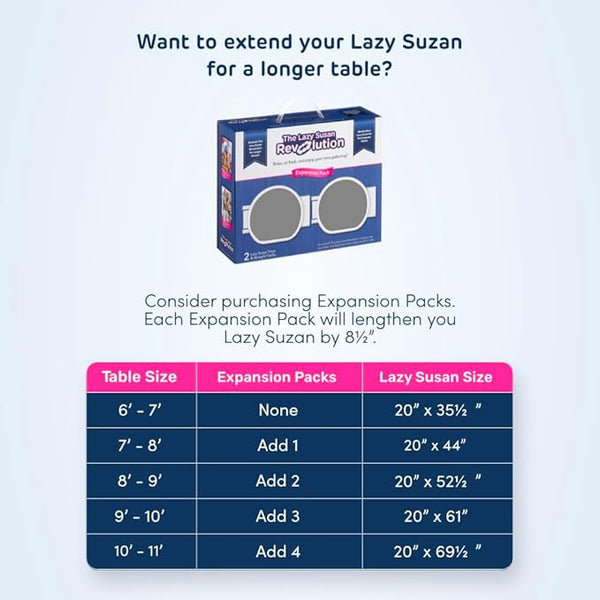 Full Set - Light Gray - The First Patented Lazy Susan Turntable Expandable for Rectangular & Oblong Tables - Kitchen & Dining Tables - Great Gift! Parties & Gatherings.
