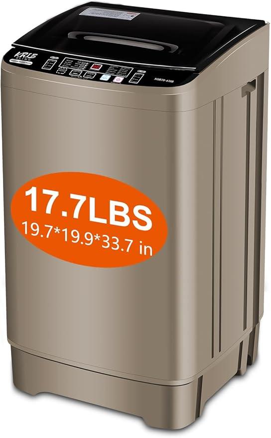 17.7 lbs Portable Washer Drain Pump, Full Automatic Washing Machine with LED Display, 10 Programs & 8 Water Levels Selections, Ideal for Camping, Apartment, Dorm, Glod