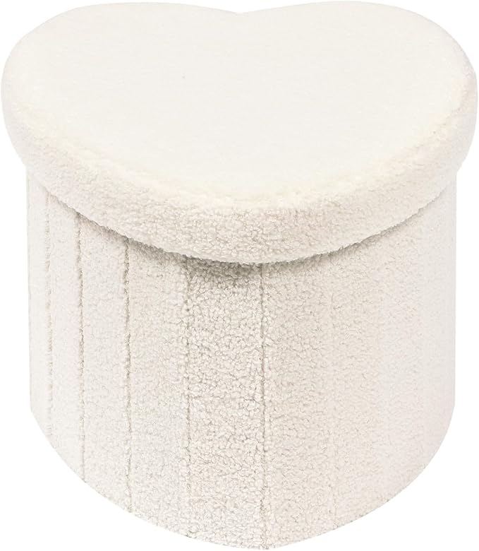 B FSOBEIIALEO Storage Ottoman Cube, Heart Shaped Ottomans with Storage Foot Stool Footrest for Lving Room, Boucle Ottoman Seat for Dorm Room,Faux Teddy Fur, Cream White 15