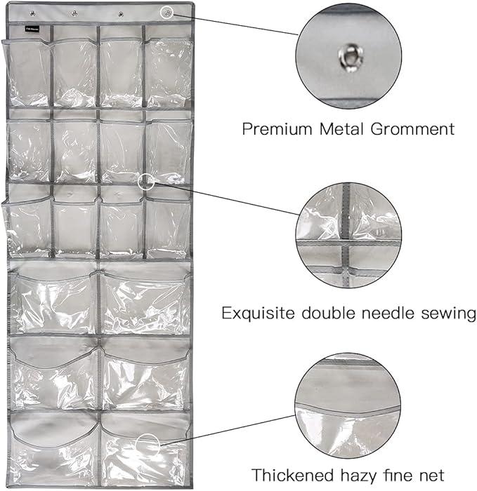 2 Pack Extra Large Hanging Crystal Clear Over Door Shoe Organizers, Closet Shoe Rack Organizer, 12+6 Pockets, 8 Hooks, Grey (59