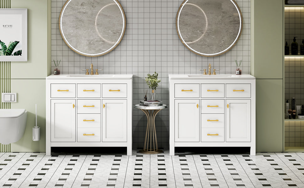 Modern Freestanding Bathroom Vanity Set with Drawers & Storage Cabinet, Solid Wood Frame