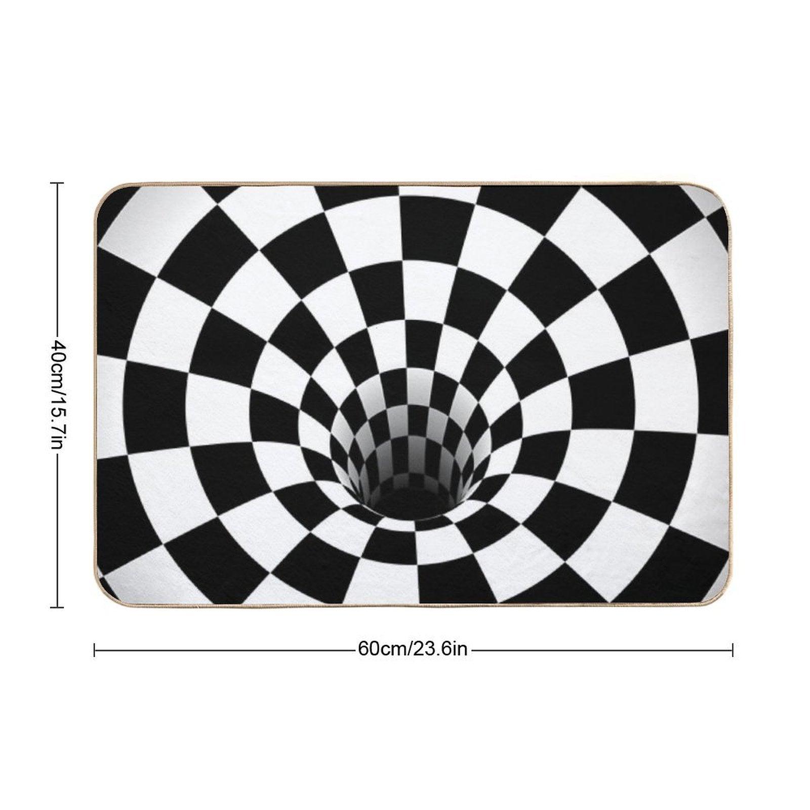 Optical Illusion Black Hole Checkerboard (BlackWhite) Bath Mat