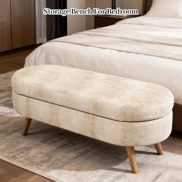 43-Inch Upholstered Storage Ottoman Bench With Hinge